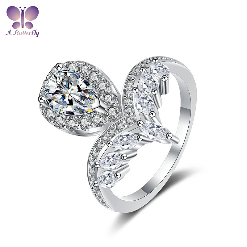 AButterfly 1 Carat Pear Shape Moissanite 925 Sterling Silver Ring Ladies Engagem - £62.18 GBP