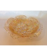 Carnival 3-Footed Glass Bowl Clear/Marigold/Orange Iridescent with Rose ... - £15.92 GBP