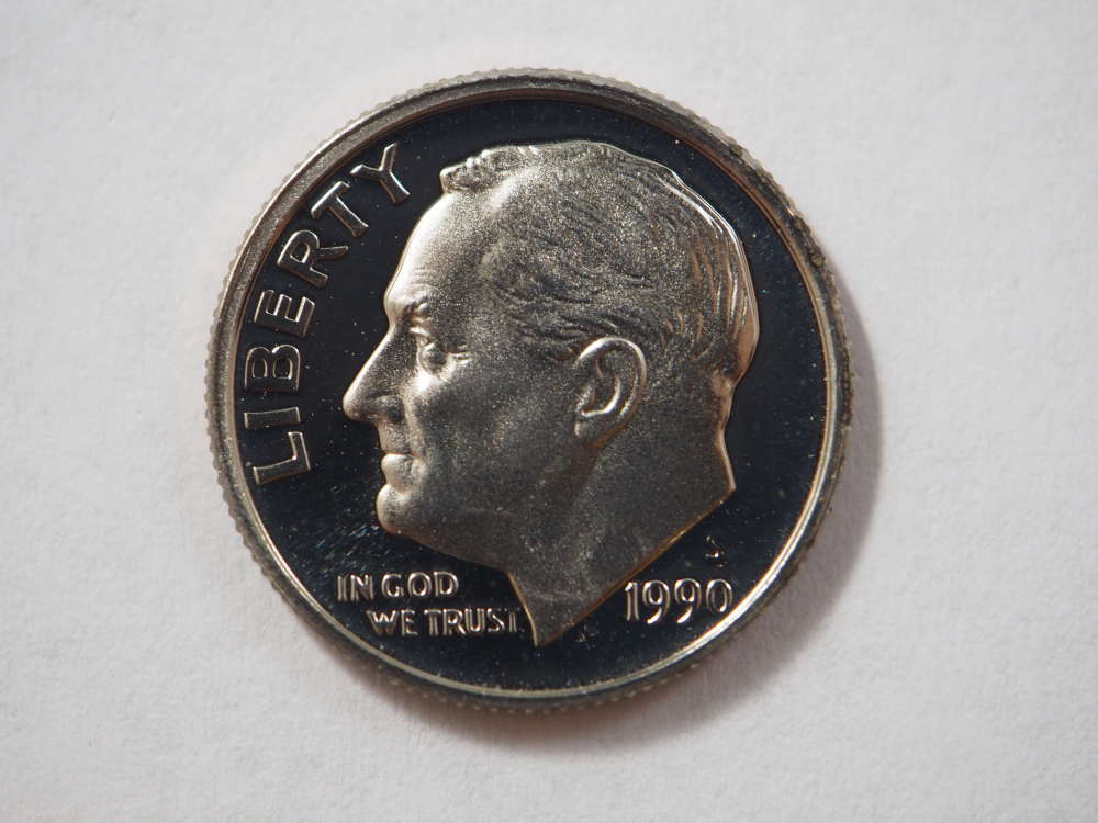 1990 S Roosevelt Dime Clad Proof - SKU 34-0519-USDM-PR - $3.97