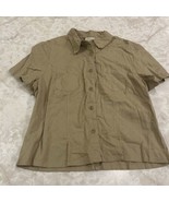 Studio Ease Women&#39;s Button Up Shirt Blouse Tan Front Pockets Collared Si... - $332.23 MXN