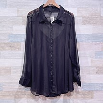 Torrid Chiffon Satin Sheer Button Up Shirt Black Longline Womens Plus Size 4X - £39.88 GBP