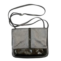 Brighton Crossbody Bag Metallic Leather Patent Gray Slim Flap Purse Organizer - $18.65