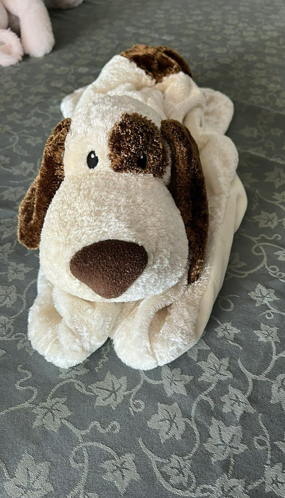 red envelope Baby Puppy Dog Lovey Blanket Plush Satin Paws Cream Brown Gund? - £23.19 GBP