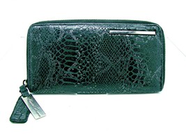 Kenneth Cole NY Full Zip Around Wallet Clutch Organizer Black Sliver Faux Snake - £18.37 GBP