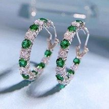 2.50Ct Round Cut Lab Created Emerald Huggie Hoop Earrings 14K White Gold Plated - £93.08 GBP