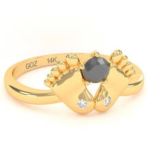 Baby Feet Black Onyx Diamond Ring In 14k Yellow Gold - £262.93 GBP