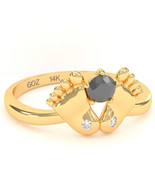 Baby Feet Black Onyx Diamond Ring In 14k Yellow Gold - £249.10 GBP