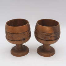 Pair of Wooden Goblet Wine Cup Made in Philippines Hand Carved - $34.64