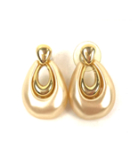 Vintage Napier Pearl Earrings Signed Pierced Gold Tone 1&quot; - £18.09 GBP