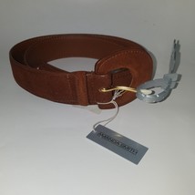 VTG NOS Amanda Smith Brown Leather Belt Vinyl Lined Size L Gold Tone Prong NWT - £15.53 GBP