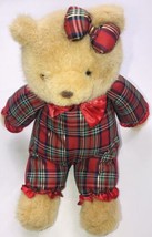 Vintage Christmas Teddy Bear 11” Plush Matching Outfit And Bow - £7.07 GBP