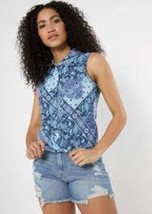 Rue 21 Women&#39;s Blue Paisley Print Button Down Tie Front Tank LARGE New - £10.57 GBP