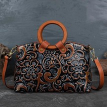 Genuine Leather Women Handbag New Retro Handmade Embossed Shoulder Bag Ladies Lu - £95.98 GBP