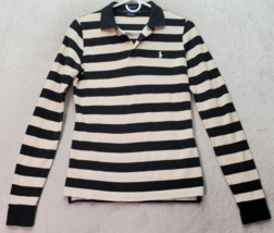 Ralph Lauren Polo Shirt Boys M Black Cream Striped The Skinny Slit Collared Logo - $22.14