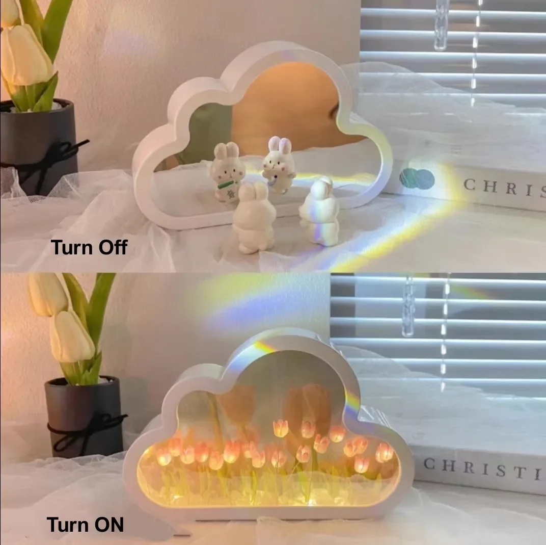 Creative Photo Mirror Lamp DIY Cloud Shape Tulip LED Night Light Bedside... - $15.96+