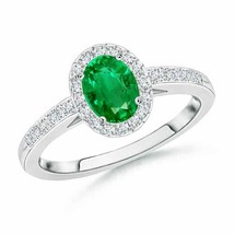 Authenticity Guarantee 
ANGARA Classic Oval Emerald Halo Ring with Diamo... - £1,050.32 GBP