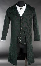 NWT Men&#39;s Black Green Brocade Victorian Goth Vampire Tailcoat Jacket - £119.87 GBP