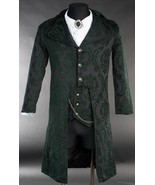 NWT Men&#39;s Black Green Brocade Victorian Goth Vampire Tailcoat Jacket - £120.54 GBP