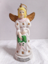 December the Star Angel Porcelain Bisque Christmas Ornament Hollow 4 1/2” Tall - £7.81 GBP