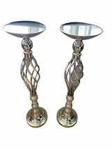 Large Floor Standing Silver Chrome Mirrored Stand Bundle Set Of 2 Home Decor - £37.81 GBP