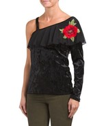 NWOT Women&#39;s One Shoulder Floral Appliqué Velvet Top Size M - $27.39 CAD