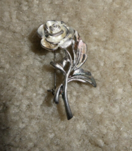 Vintage Silver Tone Metal Rose Pin or Brooch 1 5/8&quot; Tall - $18.81