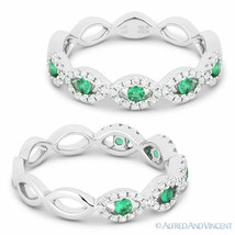 0.37 ct Round Cut Emerald &amp; Diamond Pave Evil Eye Charm Ring in 18k White Gold - £1,103.04 GBP