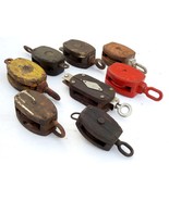 Lot of 8 pcs Vintage Maritime Large Wooden Pulley Barn Iron Hook Block T... - $296.04