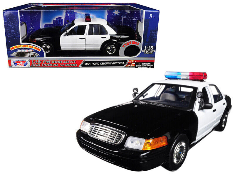 2001 Ford Crown Victoria Police Car Plain Black & White w Flashing Light Bar & F - $79.03