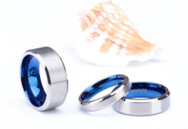 Luxury Silver &amp; Blue Authentic Titanium Ring (4mm, 6mm) - £14.19 GBP+