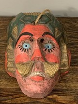 Vintage Guatemalan Hand Carved and Painted Wood Mask Piercing Glass Eyes  - £138.36 GBP
