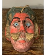 Vintage Guatemalan Hand Carved and Painted Wood Mask Piercing Glass Eyes  - £128.16 GBP