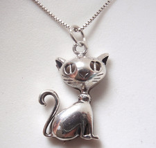 Spaced-Out Kitty Cat 925 Sterling Silver Necklace - £14.38 GBP