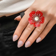 Marbled Red Flower Silver Ring - $53.13 CAD