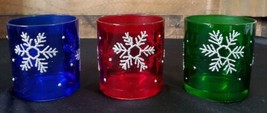 Home Interior 3 Christmas Votive Candle Holders Green, Red and Blue Snowflake - £13.39 GBP