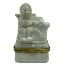 Vintage Snow Baby Angel Trinket Box Gold Trim Hinged 2.5&quot; x 1.5&quot; x 4&quot; Sparkle - £7.76 GBP