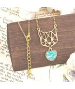 Origami Cat Necklace Mint Heart Charm Jewelry Gold Pet Pendant Adjustable - $14.99
