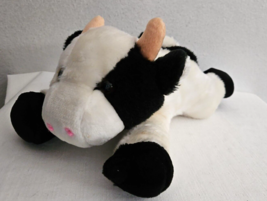 2001 Kellytoy Cow Plush Stuffed Animal White Black Spots Lying Down Tan Horns - £31.13 GBP