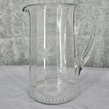 Vintage Etched Glass Pitcher 8.5&quot; Tall Clear Prism Effect Ribbed Attache... - £22.59 GBP