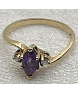Vintage 10k Yellow Gold Marquise Cut Purple Amethyst Ring Diamond Accents 6.25 - $170.95