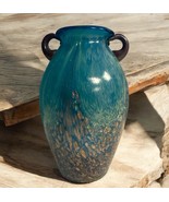 Pier 1 Imports  Art Glass Milano Amphora Teal Blue Gold 8” Vase Aventurine - $48.86 CAD