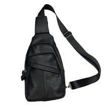 Full Leather Men&#39;s Chest Bag Shoulder Bag Black Soft Cowhide Bag - £46.75 GBP