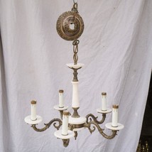 Williamsburg 5 Candle Brass Chandelier White Marble Accents - $485.09