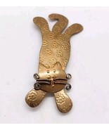 Handmade Folk Art Copper Cat Brooch Pin Vintage Floral Whimsical - $10.44