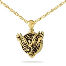American Bald Eagle Gold/Stainless Steel Funeral Cremation Pendant w/Necklace - £51.24 GBP