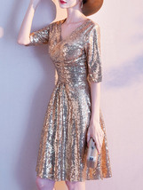 Gold Midi Sequin Dress Gown Women Custom Plus Size Sequin Gold Dress image 5