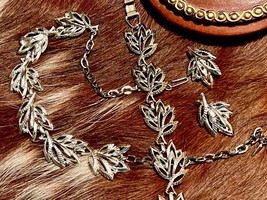 HARD TO FIND - Vtg CATHE Silvertone Open Leaf Choker, Bracelet and Earrings Set - £29.11 GBP