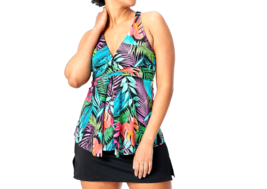 Kim Gravel Swimsuits For All Twist Fly-Away Top &amp; Skirt- Midnight Tropics Reg 14 - £23.38 GBP