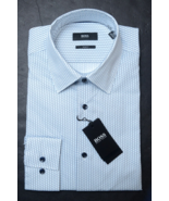 Hugo Boss Men Jano Slim Fit Pastel Blue Hexagon Print Cotton Dress Shirt... - $64.13