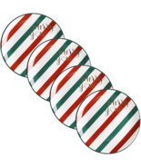 NEW Merry Christmas Holiday Stripe Ceramic Dinner Plates Set of 4 round 8 inch